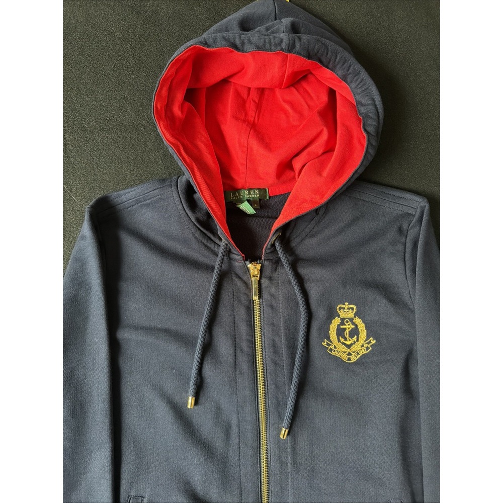 Lauren Ralph Lauren Womens Full Zip Nautical Logo Jacket Size Large Navy Blue‎